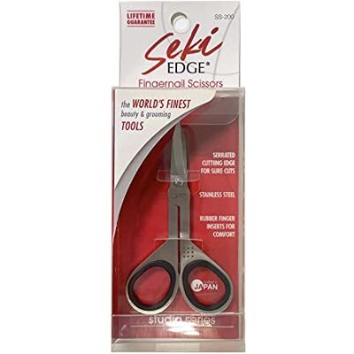 Edge SS-200 Made in Japan Ciseaux à ongles dentelés lames affûtées à la main design ergonomique avec inserts en caoutchouc pour les doigts pointe de précision format voyage - Publicité Edge SS-200 Made in Japan Ciseaux à ongles dentelés lames affûtées à la main design ergonomique avec inserts en caoutchouc pour les doigts pointe de précision format voyage - Publicité
