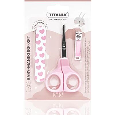 TITANIA Kit de manucure pour bébé (3 pièces) • Ciseaux à ongles pour bébé, coupe-ongles et lime à ongles pour bébé • Kit de soin pour bébé • Kit de soins pour bébés • Kit de soin pour bébé Rose - Publicité TITANIA Kit de manucure pour bébé (3 pièces) • Ciseaux à ongles pour bébé, coupe-ongles et lime à ongles pour bébé • Kit de soin pour bébé • Kit de soins pour bébés • Kit de soin pour bébé Rose - Publicité
