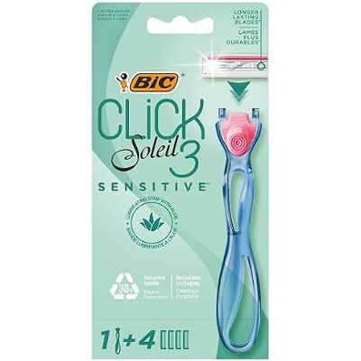 BIC Soleil Click3 Sensitive 4 Rasoir Feuille sous blister - Publicité BIC Soleil Click3 Sensitive 4 Rasoir Feuille sous blister - Publicité