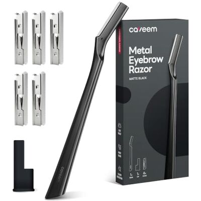 CAVEEM Rasoir Visage Métal, Rasoir Sourcil, 6 Lames Inox, Noir Mat Rasoir Dermaplaning Visage pour Duvet, Épilation Faciale, Eyebrow Razor pour Coupe Sourcils Précise, Femme & Homme - Publicité CAVEEM Rasoir Visage Métal, Rasoir Sourcil, 6 Lames Inox, Noir Mat Rasoir Dermaplaning Visage pour Duvet, Épilation Faciale, Eyebrow Razor pour Coupe Sourcils Précise, Femme & Homme - Publicité
