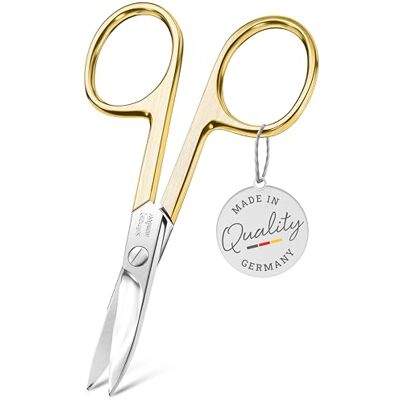 TITANIA Ciseaux à Ongles Solingen Dorés (9,5 cm) • Ciseaux Courbés • Extra Tranchants • Professionnels pour Manucure en Acier au Carbone • Fabriqués en Allemagne, surface en Or brossé - Publicité TITANIA Ciseaux à Ongles Solingen Dorés (9,5 cm) • Ciseaux Courbés • Extra Tranchants • Professionnels pour Manucure en Acier au Carbone • Fabriqués en Allemagne, surface en Or brossé - Publicité