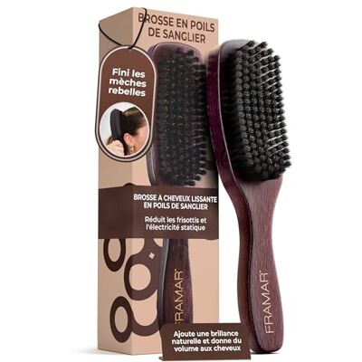 FRAMAR Brosse Poils Sanglier Brosse Cheveux Poils de Sanglier, Pour le Volume et la Brilliance, Pour Les Coiffures Plaquées, Lissage, Hair Brush Velours Brun - Publicité FRAMAR Brosse Poils Sanglier Brosse Cheveux Poils de Sanglier, Pour le Volume et la Brilliance, Pour Les Coiffures Plaquées, Lissage, Hair Brush Velours Brun - Publicité
