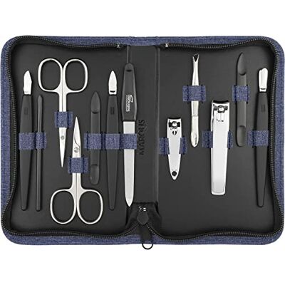 marQus Kit manucure Solingen 12 pièces kit ongle, coupe ongle, limes a ongles professionnelle, pince a epiler, repousse ongles, pousse cuticule, étui en simili-cuir de haute qualité - Publicité marQus Kit manucure Solingen 12 pièces kit ongle, coupe ongle, limes a ongles professionnelle, pince a epiler, repousse ongles, pousse cuticule, étui en simili-cuir de haute qualité - Publicité