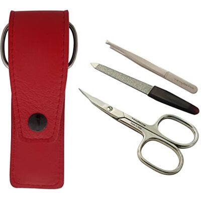 Tenartis Set Manucure 3 pièces en Cuir avec Ciseaux à Ongles, Lime et Pince à épiler Fabriqué en Italie (Rouge) - Publicité Tenartis Set Manucure 3 pièces en Cuir avec Ciseaux à Ongles, Lime et Pince à épiler Fabriqué en Italie (Rouge) - Publicité
