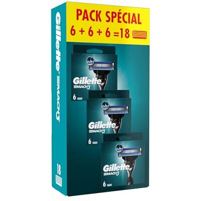 Gillette Mach3 Recharges De Lames De Rasoir Pour Homme, À 3 Lames, Lot De 3x6 Recharges De Lames, Lames Plus Résistantes Que L’Acier - Publicité Gillette Mach3 Recharges De Lames De Rasoir Pour Homme, À 3 Lames, Lot De 3x6 Recharges De Lames, Lames Plus Résistantes Que L’Acier - Publicité