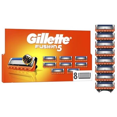 Gillette Lames de Rasoir Homme Fusion 5, Pack de 8 – Recharges Longue Durée en Acier Inoxydable pour le Rasage Confortable, Bande Lubrifiante, Micro-Lamelles, 1 Rechange Jusqu’à 20 Rasages - Publicité Gillette Lames de Rasoir Homme Fusion 5, Pack de 8 – Recharges Longue Durée en Acier Inoxydable pour le Rasage Confortable, Bande Lubrifiante, Micro-Lamelles, 1 Rechange Jusqu’à 20 Rasages - Publicité