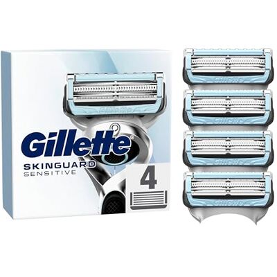 Gillette Recharges De Rasoir Homme SkinGuard Dédiées Aux Peaux Sensibles Et Sujettes Aux Boutons, Pack De 4 Unités, Cartouches A 2 Lames, Conçues pour Aider A Réduire L’Irritation - Publicité Gillette Recharges De Rasoir Homme SkinGuard Dédiées Aux Peaux Sensibles Et Sujettes Aux Boutons, Pack De 4 Unités, Cartouches A 2 Lames, Conçues pour Aider A Réduire L’Irritation - Publicité