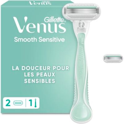 Gillette Venus Rasoir Femme Smooth, 2 Recharges, Bleu - Publicité Gillette Venus Rasoir Femme Smooth, 2 Recharges, Bleu - Publicité