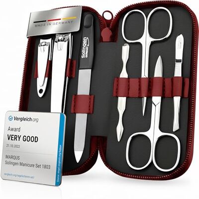marQus kit manucure pédicure 7 pièces de Solingen set de manucure professionnel en cuir complet, 2 coupe-ongles, lime à ongles Solingen, pince à épiler, 2 ciseaux, pousse-cuticule - Publicité marQus kit manucure pédicure 7 pièces de Solingen set de manucure professionnel en cuir complet, 2 coupe-ongles, lime à ongles Solingen, pince à épiler, 2 ciseaux, pousse-cuticule - Publicité