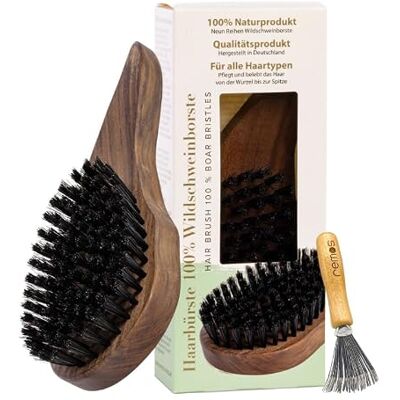 remos professional body care REMOS Brosse à cheveux naturelle en 100% poils de sanglier ergonomique en bois de noyer et nettoyant pour brosses - Publicité remos professional body care REMOS Brosse à cheveux naturelle en 100% poils de sanglier ergonomique en bois de noyer et nettoyant pour brosses - Publicité