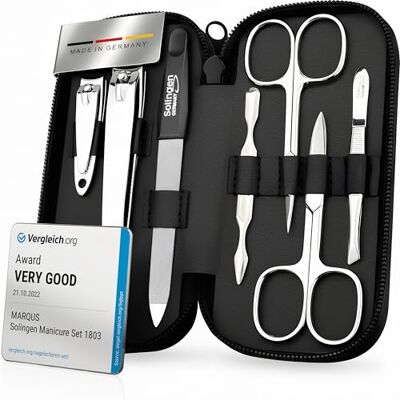 marQus kit manucure pédicure 7 pièces de Solingen set de manucure professionnel en cuir complet, 2 coupe-ongles, lime à ongles Solingen, pince à épiler, 2 ciseaux, pousse-cuticule - Publicité marQus kit manucure pédicure 7 pièces de Solingen set de manucure professionnel en cuir complet, 2 coupe-ongles, lime à ongles Solingen, pince à épiler, 2 ciseaux, pousse-cuticule - Publicité