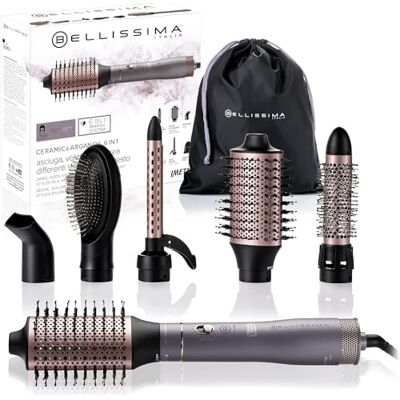 BELLISSIMA Revêtement Ceramique et Huile d'Argan, 6 en 1, Brosse chauffante, 6 accessoires, Technologie Ion, Sèche et donne du volume, Fonction Air Blow, 1000W - Publicité BELLISSIMA Revêtement Ceramique et Huile d'Argan, 6 en 1, Brosse chauffante, 6 accessoires, Technologie Ion, Sèche et donne du volume, Fonction Air Blow, 1000W - Publicité