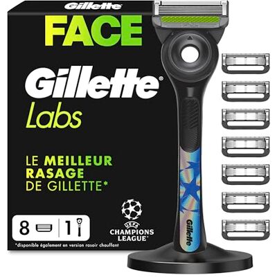 Gillette Labs UEFA Champions League Special Edition Rasoir pour homme avec barre exfoliante, 1 manche + 8 recharges, support magnétique premium inclus - Publicité Gillette Labs UEFA Champions League Special Edition Rasoir pour homme avec barre exfoliante, 1 manche + 8 recharges, support magnétique premium inclus - Publicité