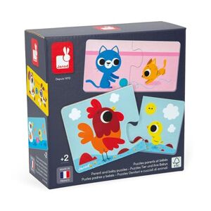 Janod Parents et Bébés Animaux-12 Puzzles de 2 Pièces en Carton-Jeu Éducatif-Motricité Fine et Concentration-Produit FSC et Encres Végétales-Fabrication Française – Dès 2 Ans, J02637, Multicolore - Publicité