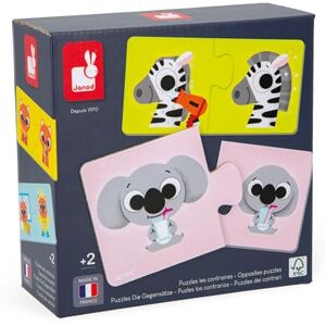 Janod Contraires-12 Puzzles de 2 Pièces en Carton-Jeu Éducatif-Motricité Fine et Concentration-Produit FSC et Encres Végétales-Fabrication Française – Dès 2 Ans, J02627, Multicolore - Publicité