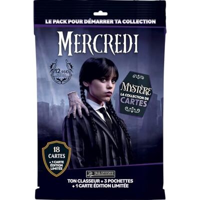 Panini Wednesday Trading Cards Mystere Pack de démarrage (1 classeur + 3 Pochettes + 1 Carte édition limitée) - Publicité Panini Wednesday Trading Cards Mystere Pack de démarrage (1 classeur + 3 Pochettes + 1 Carte édition limitée) - Publicité