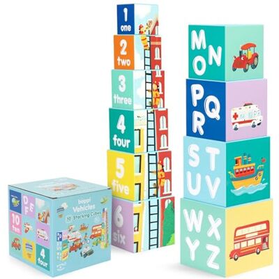 boppi Blocs Empilables pour Enfants 10 Blocs avec Images, Chiffres, Lettres et Véhicules Jouet Montessori en Carton Écologique pour Âges 1 et Plus - Publicité boppi Blocs Empilables pour Enfants 10 Blocs avec Images, Chiffres, Lettres et Véhicules Jouet Montessori en Carton Écologique pour Âges 1 et Plus - Publicité