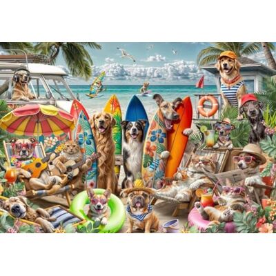 Bluebird Puzzle 2000 pièces Chiens et Chats à la Plage - Publicité Bluebird Puzzle 2000 pièces Chiens et Chats à la Plage - Publicité