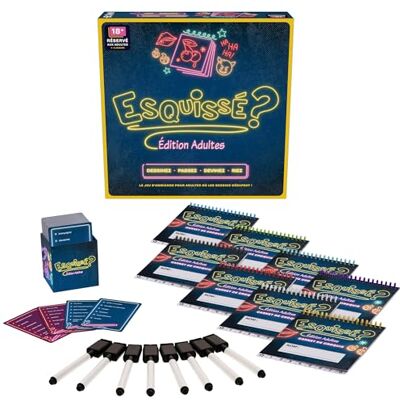 Goliath ESQUISSÉ ? ÉDITION Adultes – Jeu d’Ambiance Adulte- Party Game Dessins & Devinettes en Français 100 Cartes, 8 carnets effaçables, Feutres & Chiffons- 4–8 Joueurs 30 Min 18+ Ans - Publicité Goliath ESQUISSÉ ? ÉDITION Adultes – Jeu d’Ambiance Adulte- Party Game Dessins & Devinettes en Français 100 Cartes, 8 carnets effaçables, Feutres & Chiffons- 4–8 Joueurs 30 Min 18+ Ans - Publicité