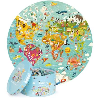 boppi Puzzle rond de 150 pièces en carton 100 % recyclé pour enfants âgés de 5 à 8 ans Animaux du monde Carte du monde - Publicité boppi Puzzle rond de 150 pièces en carton 100 % recyclé pour enfants âgés de 5 à 8 ans Animaux du monde Carte du monde - Publicité