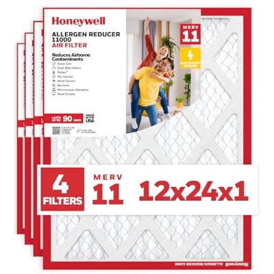 Honeywell MERV 11000 Lot de 4 filtres à air plissés électrostatiques pour four CVC 30,5 x 61 x 2,5 cm Filtre de rechange pour usage domestique Fabriqué aux États-Unis - Publicité Honeywell MERV 11000 Lot de 4 filtres à air plissés électrostatiques pour four CVC 30,5 x 61 x 2,5 cm Filtre de rechange pour usage domestique Fabriqué aux États-Unis - Publicité