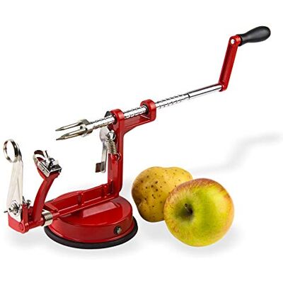 DEMA 3-en-1 Épluche-Pommes Métal Rouge Peleur de Fruits et Légumes Automatique - Publicité DEMA 3-en-1 Épluche-Pommes Métal Rouge Peleur de Fruits et Légumes Automatique - Publicité