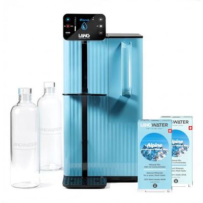 LANG WATER Purificateur d'Eau du Robinet par Osmose Inverse avec Minéraux Osmoseur avec minéralisation ajustable, UV, distributeur d'eau chaude et Packs de Minéraux Swiss-made, sans installation - Publicité LANG WATER Purificateur d'Eau du Robinet par Osmose Inverse avec Minéraux Osmoseur avec minéralisation ajustable, UV, distributeur d'eau chaude et Packs de Minéraux Swiss-made, sans installation - Publicité