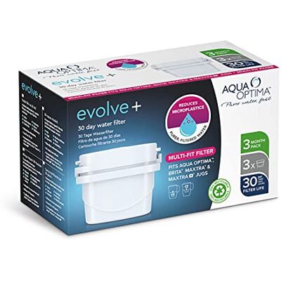 Aqua Optima Evolve+ Cartouche Filtrante à Eau 30 jours, paquet de 3 (jusqu'à 3 mois d'approvisionnement), Compatible avec plus de 90 % des carafes filtrantes, y compris Brita Maxtra et Maxtra+ - Publicité Aqua Optima Evolve+ Cartouche Filtrante à Eau 30 jours, paquet de 3 (jusqu'à 3 mois d'approvisionnement), Compatible avec plus de 90 % des carafes filtrantes, y compris Brita Maxtra et Maxtra+ - Publicité