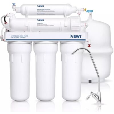 BWT Standard Osmose Inverse Domestique 75 GPD Sans Pompe – Débit de 11,8 L-h – Réservoir de 12 L – 5 étapes avec minéralisation – Taux de récupération de 10-20 purcent – Pression d'entrée de 3-6 bars - Publicité BWT Standard Osmose Inverse Domestique 75 GPD Sans Pompe – Débit de 11,8 L-h – Réservoir de 12 L – 5 étapes avec minéralisation – Taux de récupération de 10-20 purcent – Pression d'entrée de 3-6 bars - Publicité