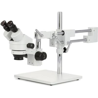 AmScope Microscope binoculaire à zoom stéréo 7X-45X avec support de flèche à double bras, oculaire WF10X SM-4B - Publicité AmScope Microscope binoculaire à zoom stéréo 7X-45X avec support de flèche à double bras, oculaire WF10X SM-4B - Publicité