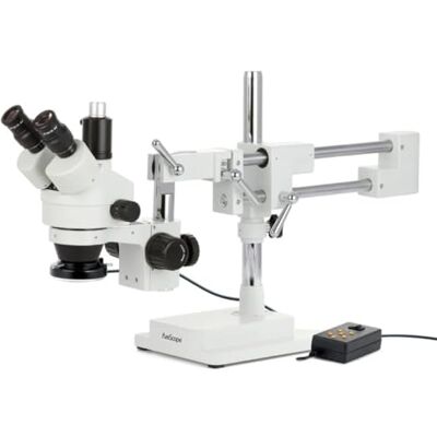 AmScope 3.5X-90X Trinocular Stereo Microscope, 0.5X and 2X Barlow Lenses, Boom Arm Stand + 144 LED 4 Zone Ring Light SM-4TZ-144A - Publicité AmScope 3.5X-90X Trinocular Stereo Microscope, 0.5X and 2X Barlow Lenses, Boom Arm Stand + 144 LED 4 Zone Ring Light SM-4TZ-144A - Publicité