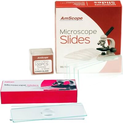 AmScope BSC12-72P100S22 Lot de 72 Lames de Microscope prénettoyées et 12 Lames concaves à dépression Simple + 100 revêtements - Publicité AmScope BSC12-72P100S22 Lot de 72 Lames de Microscope prénettoyées et 12 Lames concaves à dépression Simple + 100 revêtements - Publicité
