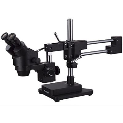 AmScope Microscope binoculaire stéréo zoom 3,5X-45X avec support noir à double bras - Publicité AmScope Microscope binoculaire stéréo zoom 3,5X-45X avec support noir à double bras - Publicité