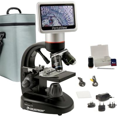 Celestron 44348 Microscope numérique PentaView à écran LCD, grossissement 40x-60x, noir/argenté - Publicité Celestron 44348 Microscope numérique PentaView à écran LCD, grossissement 40x-60x, noir/argenté - Publicité