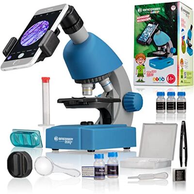 BRESSER Junior Microscope pour enfants éclairage LED réglable support pour smartphone préparation de spécimens et échantillons préparés pour l'éducation et l'exploration microcosmique Bleu - Publicité BRESSER Junior Microscope pour enfants éclairage LED réglable support pour smartphone préparation de spécimens et échantillons préparés pour l'éducation et l'exploration microcosmique Bleu - Publicité
