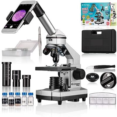 BRESSER Junior Biolux CA 40x-1024x Microscope pour enfants avec support pour smartphone robuste en métal ensemble de microscopie avec accessoires multiples et valise de transport - Publicité BRESSER Junior Biolux CA 40x-1024x Microscope pour enfants avec support pour smartphone robuste en métal ensemble de microscopie avec accessoires multiples et valise de transport - Publicité