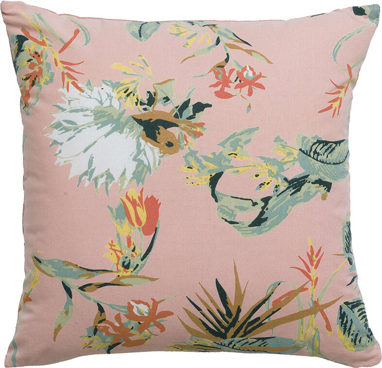 Miliboo Coussin imprimé fleurs en velours rose 45 x 45 cm FLUM