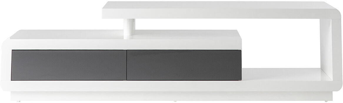 Miliboo Meuble TV design laqué blanc avec tiroirs gris ETANA Miliboo Meuble TV design laqué blanc avec tiroirs gris ETANA