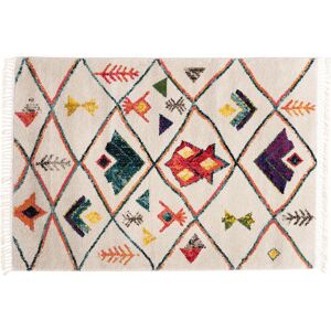 Miliboo Tapis motif berbere multicolore avec pompons blancs L160 x L230 cm ALADIN