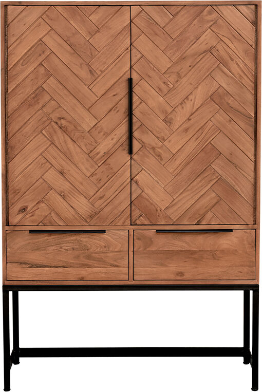 Miliboo Buffet haut à motifs chevrons en bois massif et métal noir 2 portes 2 tiroirs STICK