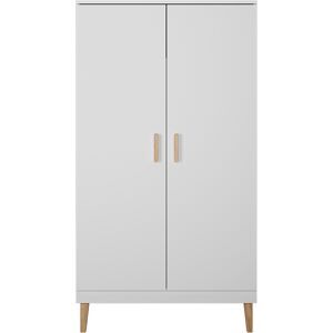 Miliboo Armoire scandinave avec penderie et etageres finition blanc mat et bois clair L100 cm ELIAS