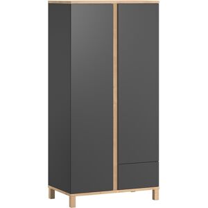 Miliboo Armoire scandinave avec penderie et etageres gris anthracite et bois clair L90 cm EILIE