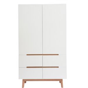 Miliboo Armoire scandinave avec penderie et tiroirs finition blanc mat et bois chene clair L100 cm KELMA