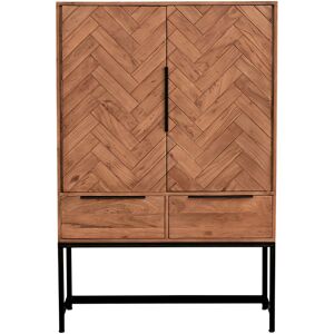 Miliboo Buffet haut a motifs chevrons en bois massif et metal noir 2 portes 2 tiroirs STICK