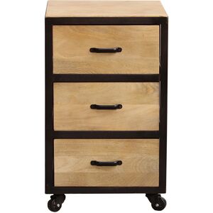 Miliboo Caisson de bureau a roulettes 3 tiroirs industriel bois massif et metal noir INDUSTRIA