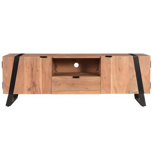 Miliboo Meuble TV en bois massif et metal noir L150 cm ALVARO