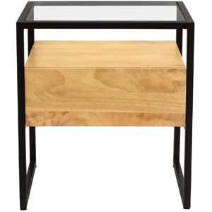 Miliboo Table de chevet avec tiroir en bois manguier massif verre et metal noir L50 cm DIYA