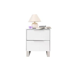 Miliboo Table de chevet design blanc laque et metal chrome L45 cm HALIFAX