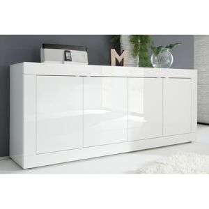 Miliboo Buffet design blanc laque brillant 4 portes L207 cm LATTE