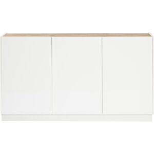 Miliboo Buffet design blanc laque brillant et bois clair 3 portes L155 cm NELIO